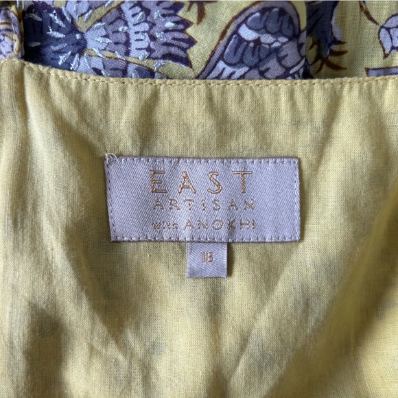 East Artisan Anokhi Maxi Dress Size 18 Bright Yellow Block Print Tiered Boho - Picture 9 of 9